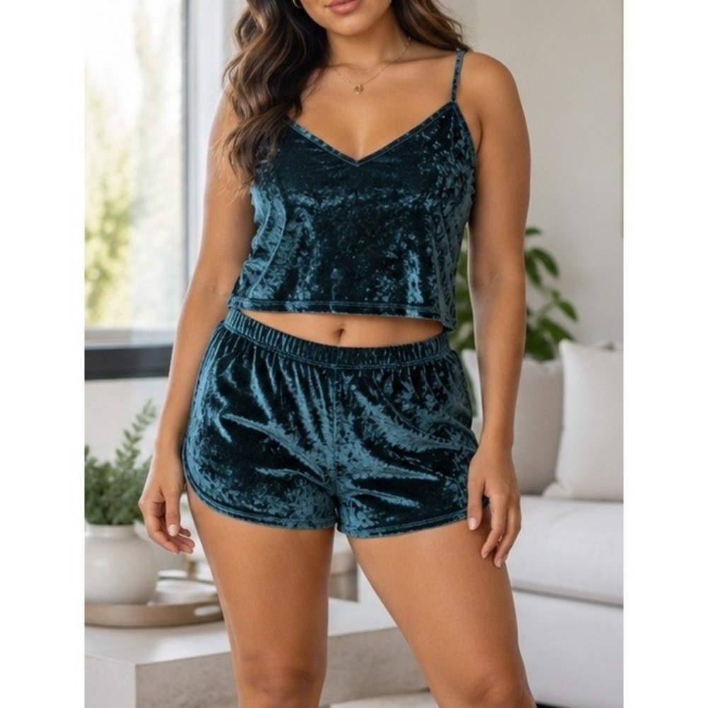 Dark Teal Velour‎ Lounge Y2K Pajama Set Women's Large Popular 21
